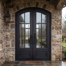 Load image into Gallery viewer, Craftsman Eyebrow - Double Iron Door 4x3 Rain Glass
