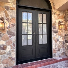Load image into Gallery viewer, Craftsman Entryway Iron Door 72&quot; x 96&quot; LH Inswing 4x3 Glass
