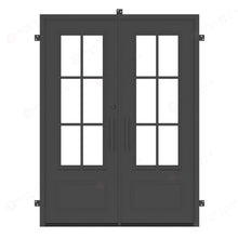 Load image into Gallery viewer, Craftsman Double Entryway Iron Door 72&quot; x 96&quot; - 4x3 Glass
