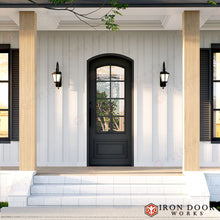 Load image into Gallery viewer, Craftsman Entryway Iron Door - Eyebrow Top - 48&quot; x 96&quot; RH Inswing
