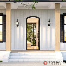 Load image into Gallery viewer, Craftsman Entryway Iron Door - Eyebrow Top - 48&quot; x 96&quot; RH Inswing
